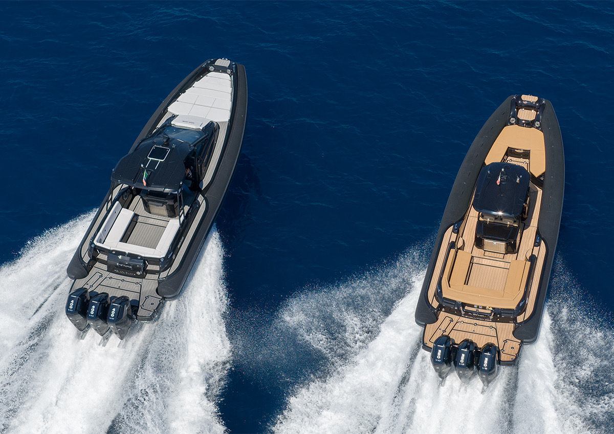 RIB sportivi con rivestimento nautico ItalDek in EVA: scafo scuro, coperta effetto teak